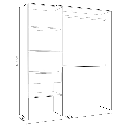 Armario-Vestidor-Armario-2-Barras-4-Baldas-y-1-Cajon-Vestidor-Reversible-Acabado-en-Blanco-Artik-y-Roble-Medidas-158-cm-Ancho-x-187-cm-Alto-x-40-cm-Fondo