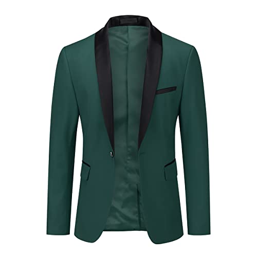 YOUTHUP Blazer Homme Col Châle Slim Fit Veste de Costume Formel Veston Blazer Casual Elégant pour Mariage Business Vert Foncé M