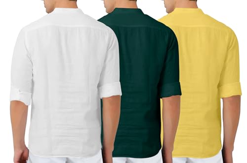 Image of Zombom Combo of Men's Solid Cotton Polyester Blend Full Sleeve Mandarin /Chinese Collor Straight Kurta Shirt (Pack of 3)