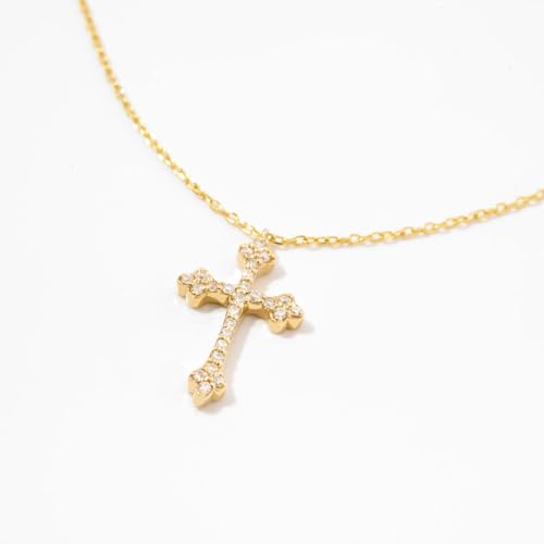 Gelin Real Diamond 10k Solid Gold Cross Faith Necklace for Women, 18 inch2