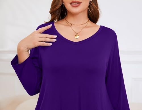 Image of LARACE Tunics 3 /4 Sleeve Plus Size Tops for Women V Neck Loose Fit Flowy Clothing for Leggings