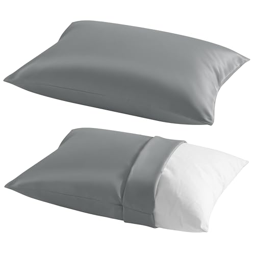 Image of NTBAY 2 Pack Pillows with Egyptian Cotton Pillowcases, Soft Cotton Down Alternative 13x18 Envelope Pillows for Sleeping in Crib Bed - Machine Washable - Breathable Travel Pillow, Dark Grey