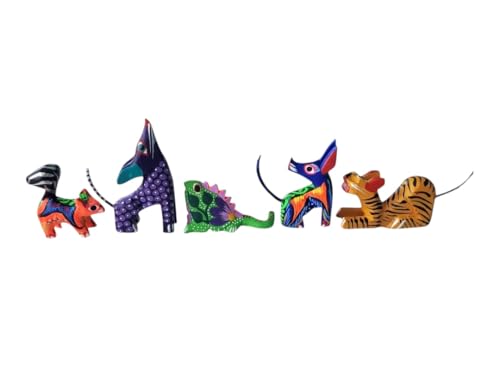Handcrafted Oaxacan Alebrije-Hand Painted Wooden Folk Art -Mexican Artisan Carving-Colorful Home Decor- 5 Pieces