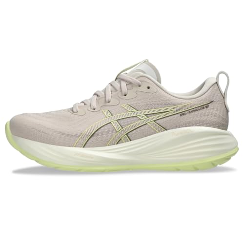 Asics Tenis Gel Cumulus 27 para Mujer, Beige Mineral/Amarillo Oscuro, 7 Wide