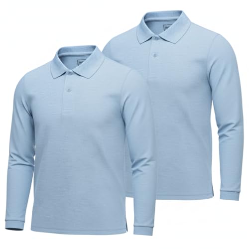 INGEAR Boys Long Sleeve Polo Shirt 2-Pack, Performance School Uniform, Golf, Casual Wear,Breathable, Stretch,Sizes 4-18
