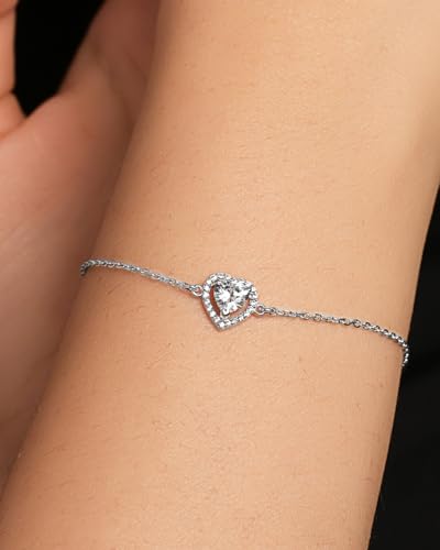 Image of Clara 925 Sterling Silver Zilvia Heart Solitaire Pendant Earrings Chain Ring Bracelet Jewellery Set | Platinum Plated, Swiss Zirconia |Gift for Women and Girls