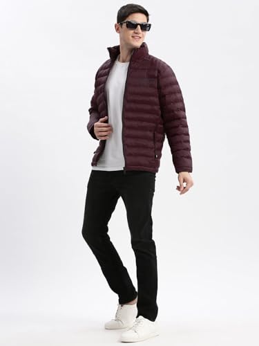 Image of SHOWOFFFF Men Solid Puffer Jacket | Mock Collar Full Sleeves Nylon Jacket for Mens | Slim Fit Regular Length Jacket for Men's