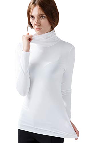 Zueauns Donna Maglia Termica Collo Alto con Manica Lunga Maglia Invernale T-Shirt Senza Cuciture Intimo Termico