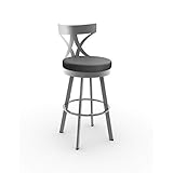 Amisco Washington 26" Counter Height Swivel Stool - Black Faux Leather/Glossy Gray Metal