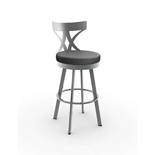 Amisco Washington 26" Counter Height Swivel Stool - Black Faux Leather/Glossy Gray Metal