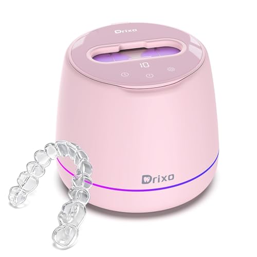 Drixo Limpiador Ultrasonidos Dental y Férula, 45kHz 24W Ultrasonic Cleaner, Máquina 200ML para Alineadores Invisibles, Retenedores, Dentaduras y Brackets, IPX6 Impermeable, 9 Modos, Rosa