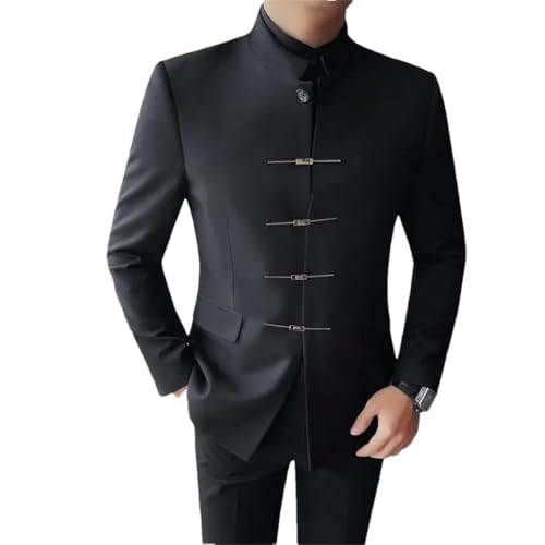 Men Chinese Style Stand Up Collar Business Casual Blazer Wedding Social Dress Coat
