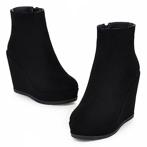 miss left Women Platform Closed Rounded Toe Ankle Boots Side Zipper High Heel Wedge Short Booties Casual Party Work Shoes Size 4-16 US2