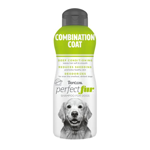 TropiClean PerfectFur Combination Coat Shampoo for Dogs, 16oz - Made in USA - Naturally Derived - Combination Coat Formula with Shed & Odor Control for Breeds Like Golden Retreivers & Border Collies