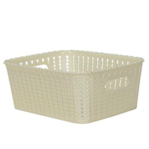 Cutting Edge Essentials Multipurpose Storage Baskets with Handles, Plastic Organizer for Kitchen Fruits, Vegetables, Bathroom, Stationary items, Countertops, Cabinets, Set of 1,Off White - Small