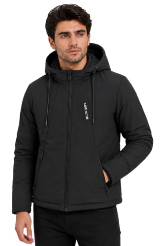 Image of SANE Men's Hooded Puffer Jacket, Quilted Winter Coat, Warm and Lightweight, Detatchable Cap