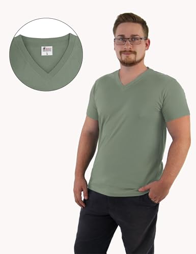 ALPIDEX T-shirt Koszulki Męskie Zestaw Set 5 Sztuk Dekolt V 100% Bawełna Jednokolorowe Krótki Rękaw S M L XL XXL 3XL 4XL 5XL, Rozmiar:M, Kolor:Forest