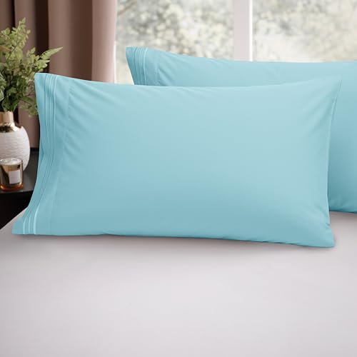 Image of Elegant Comfort Luxury Ultra-Soft 2-Piece Pillowcase Set 1500 Thread Count Egyptian Quality Microfiber Double Brushed-100% Hypoallergenic-Wrinkle Resistant, California King, Aqua Blue