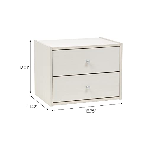 Image of IRIS USA 2-Drawer Modular Wood Stacking Storage Box, for Office Closet and Nightstand, Easy Assembly, Stacking Storage Boxes, White