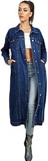 Womens Classic Jean Jacket Plus Size Loose Long Sleeve Button Down Denim Trench Coat