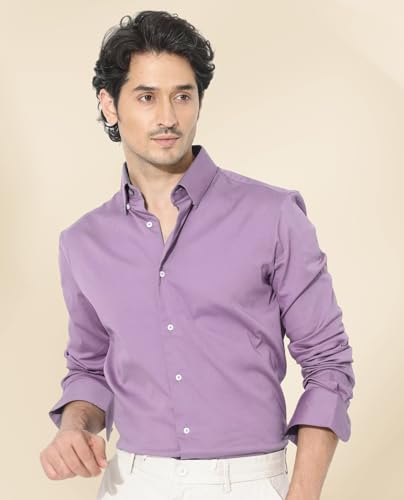 Image of IndoPrimo Men's Satin Shirt with Spread Collar Neck Line Solid Pattern Full Sleeves Regular Fit Western Style and Standard Length