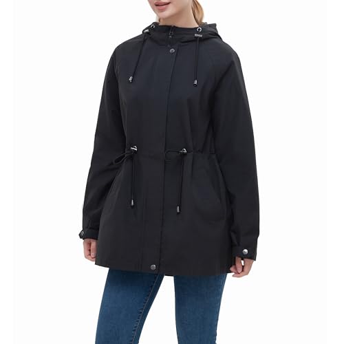Rokka&Rolla Black Large Women's Water-Resistant Anorak Hooded Rain Jacket