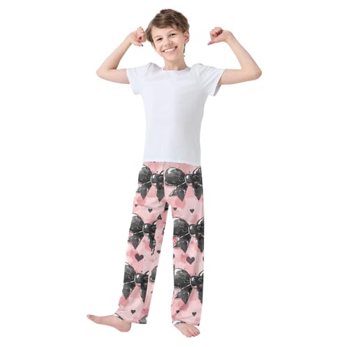 Black Bow Heart Pink Pajama Pants Long Sleep Pant Soft PJ Bottoms Sleepwear2
