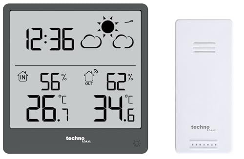 techno line WS9138 moderne, kleine Wetterstattion mit Wettervorhersage und Wettertendenz, Innen- und Außentemperatur, HIntergrundbeleuchtung, klares LCD Display ohne verschwimmen der Anzeige