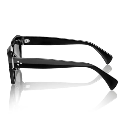 Image of Men's Sculptural Flat-Top Acetate Sunglasses - Bold Square Frame with Spring Hinges & UV400 Protection