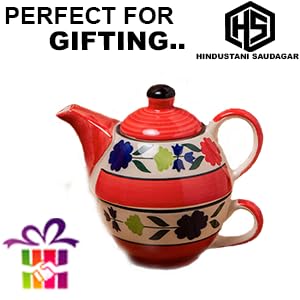 HS HINDUSTANI SAUDAGAR Bloomberry Red Ceramic Tea Pot Kettle with Cup Milk hot Water Cup with Handle teapot Set of 1 Coffee chai Kettle 300ml Masala chai Green Tea Ideal serveware for Gifting. - Image 6 thumbnail