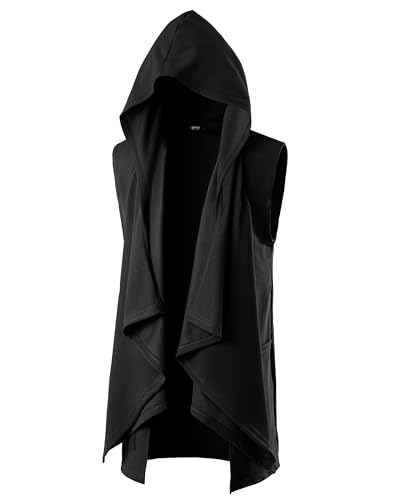 GIVON Mens Sleeveless Ruffle Shawl Collar Cardigan with Pockets / DCC035-BLACK-S