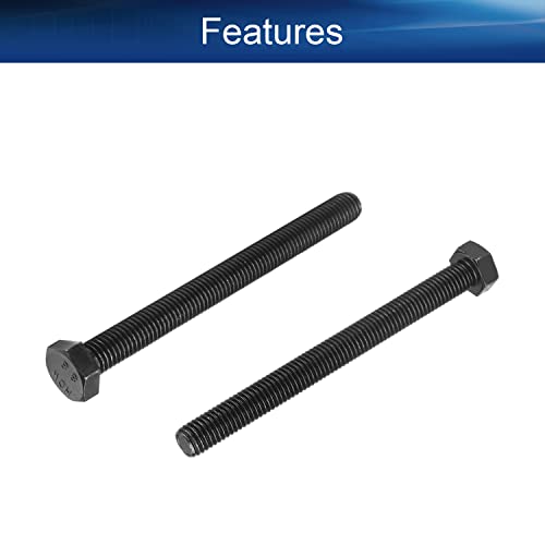 Image of Carbon Steel Hex Screw Bolts Hex Drive Fastener Rustproof Fully Threaded Metric Cap Bolts Black M10x110mm 5Pcs