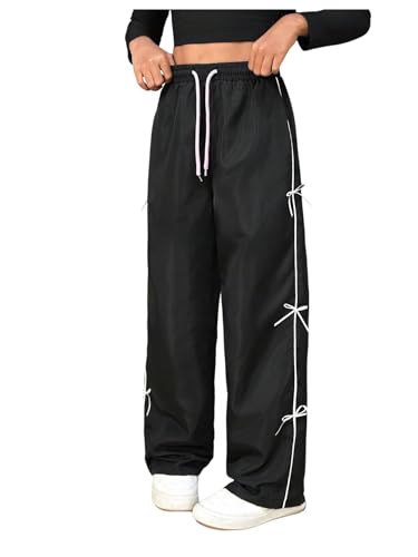SweatyRocks Girl's Y2K Bow Wide Leg Pants Drawstring Waist Athletic Long Trousers
