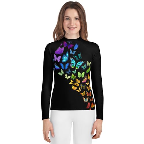 Big Girls Butterfly Jiu Jitsu Rash Guard – Long Sleeve BJJ Shirt for Kids, Youth Grappling Compression No-Gi Rash Guard