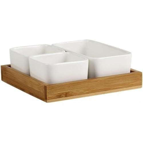 OARGIFT 蒸し碗 セラミック製の卵蒸し用ボウル 茶碗蒸し 竹の受け皿 竹製 トレイ ボウル 食器 キッチン用品 スープ碗 電子レンジ対応 蒸碗 食事用 大容量 茶碗 うつわ 器 皿 お皿 陶器 旅館 和食器 飲食店 おしゃれ 業務用 調理用品 (正方