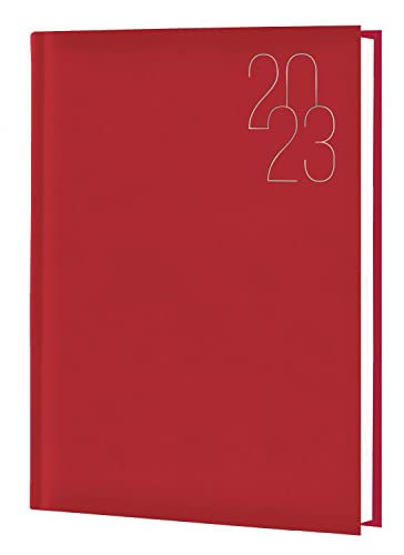 Idena 13895 - Kalender 2023 Buchkalender, DIN A5, premium rot, 400 Seiten, Hardcover Tagesplaner mit Leseband Cover