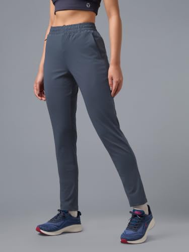 Image of TECHNOSPORT Women's Solid Straight Fit Track Pants with 4-Way Stretch, Moisture-Wicking Fabric, Mid-Rise Drawstring Waist & Pockets for Gym, Running, Workout and Everyday Athleisure