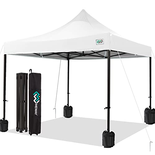 MEWAY 10' x 10' Commercial Canopy Tent Pop Up Instant Canopy Shelter with 100 Square Feet of Shade, Canopy Party Tent Sun with Wheeled Bag (White)