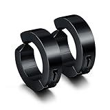 Jstyle Stainless Steel Mens Womens Clip On Earrings Hoop Huggie Non-Piercing Black