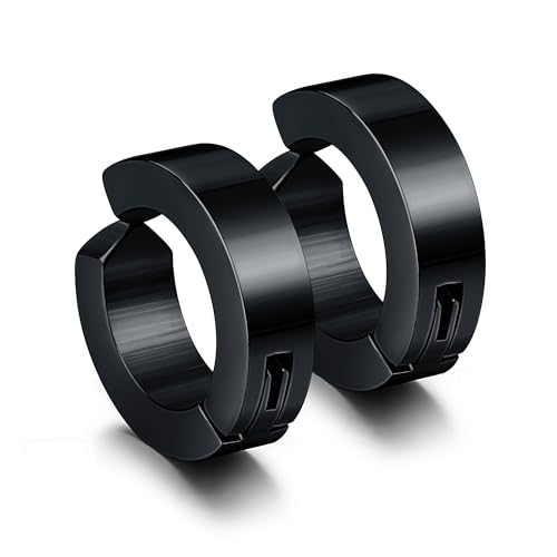 Jstyle Stainless Steel Mens Womens Clip On Earrings Hoop Huggie Non-Piercing Hypoallergenic Black