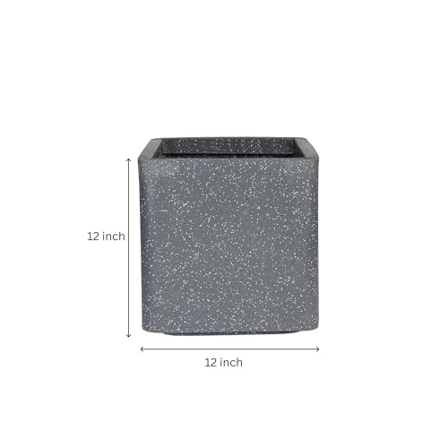 Image of ROTO Box Square Planter Pot Set | Premium LLDPE Outdoor Indoor Plant Pots | Modern Decorative Garden Planters for Home Balcony Office Patio (Dot Grey, 1 - (12X12X12 inch), Set of 1)