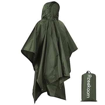 Azeekoom Poncho Impermeabile, Multifunzionale Stuoia Campeggio Coperta da Picnic con Sustodia per All'aperto Picnic Trekking Campeggio Pesca Caccia Escursione (Verde)