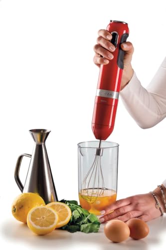 Ariete, 3-in-1 Stabmixer Moderna 602, Inklusive Zerkleinerer, Mixbecher Und Schneebesen, 10 Geschwindigkeiten + Turbofunktion, Abnehmbare Edelstahlklinge Und Stab, 1000W, Rot