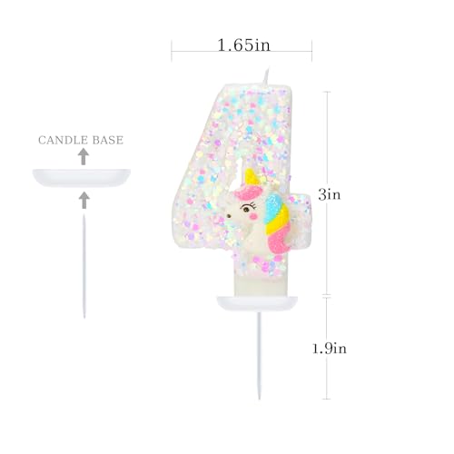 Birthday Candles for Girl - Number 4 Candle for Cake, Unicorn Party Supplies, Birthday Decorations for Cake Topper, Cartoon Theme Party Supplies