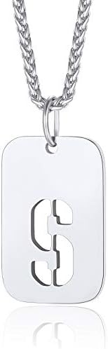 ChainsPro Men Dog Tag Necklace,Initial Letter Pendant with 22+2'' Chain,Silver/Gold/Black (Gift Wrapped)