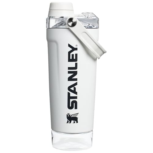 Stanley Activate Shaker Bottle 20 oz | Leakproof Insulated Stainless Steel Shaker Cup | Base Storage and Twist On Fast Flow Lid | Protein Shakes and Pre Workout Powder | BPA-Free | Chalk