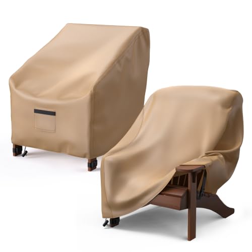 Image of Adirondack Outdoor Chair Covers Waterproof 32 inchWx34 inchDx36 inchH, Brown | 2 Pack Patio Furniture Covers Protect from Rain and UV; Heavy-Duty Oxford Fits Lounge, Deep-Seat & High-Back Chairs on Lawn