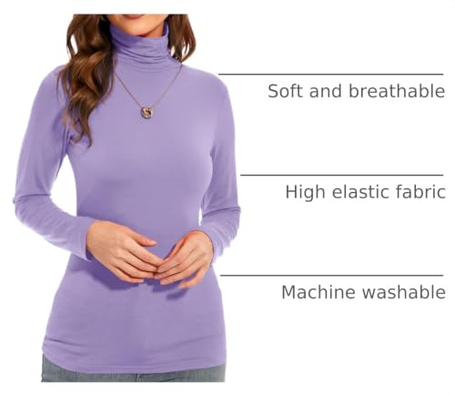 Image of Womens Long Sleeve Turtleneck T-Shirts Casual Lightweight Slim Fit Cozy Base Layer Top