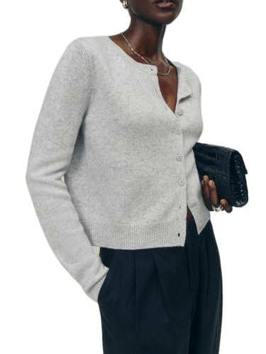 Image of Women Knit Cropped Cardigan Long Sleeve Crewneck Sweater Lightweight Knit Cardigan Casual Fall Going Out Streetwear(Light Grey,M)