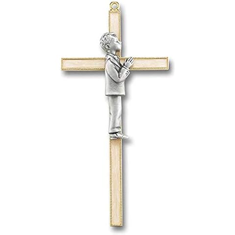 First Communion Gold Plated Pewter Cross Keepsake, 7 Inches (Boy) Cover